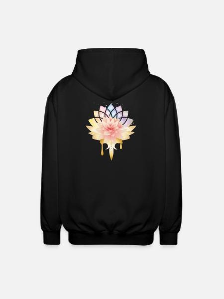 Lotus med gyldne blomster symbol i pastelfarver - Unisex hættejakke. - sort
