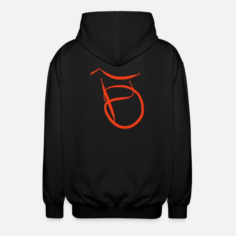 Oranger B auf schwarzem Pullover - Unisex Kapuzenjacke - Schwarz