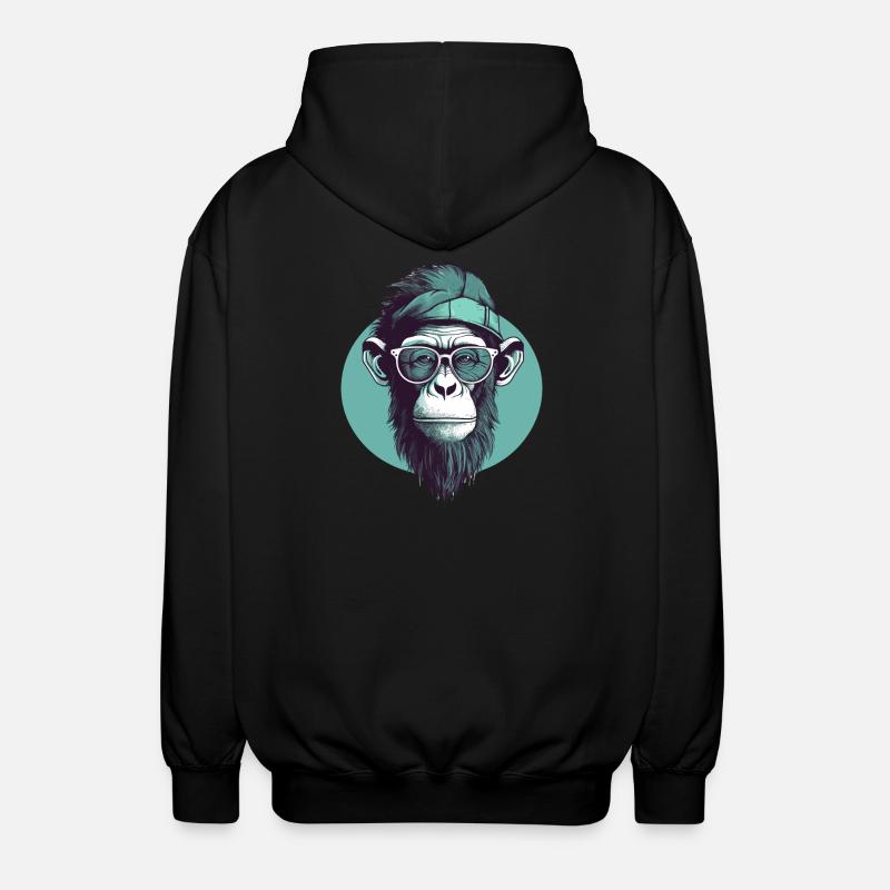 Singe hipster cool avec lunettes et casquette - Veste à capuche unisexe - noir