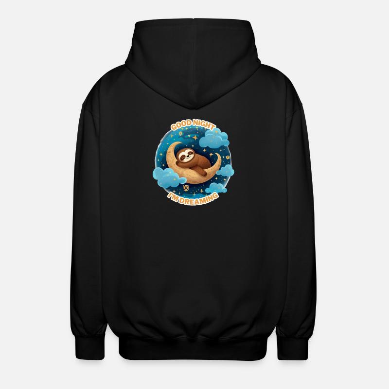 Moondream Sloth in Night Glow - Unisex Hooded Jacket - black