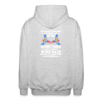 Meine Scharlachroten Aras zwinkern mir manchmal zu - Unisex Kapuzenjacke - Hellgrau meliert - Hinten - AI Model Male 185 light (185cm)