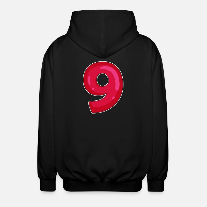 NEUN - 9 - Ziffer rot - Unisex Kapuzenjacke - Schwarz