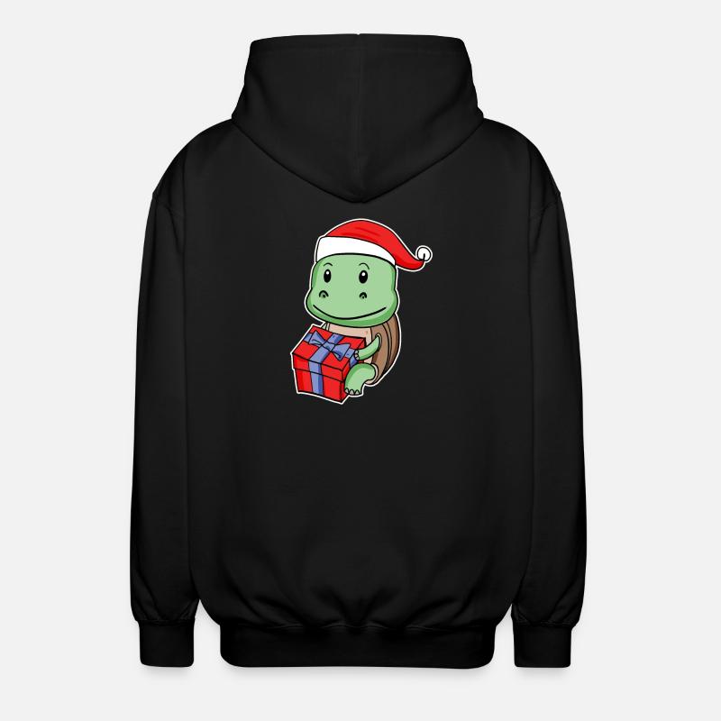 Turtle with Christmas hat - Unisex Hooded Jacket - black
