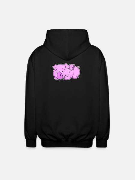 Pig Family - Pig with Baby - Unisex Hooded Jacket - black