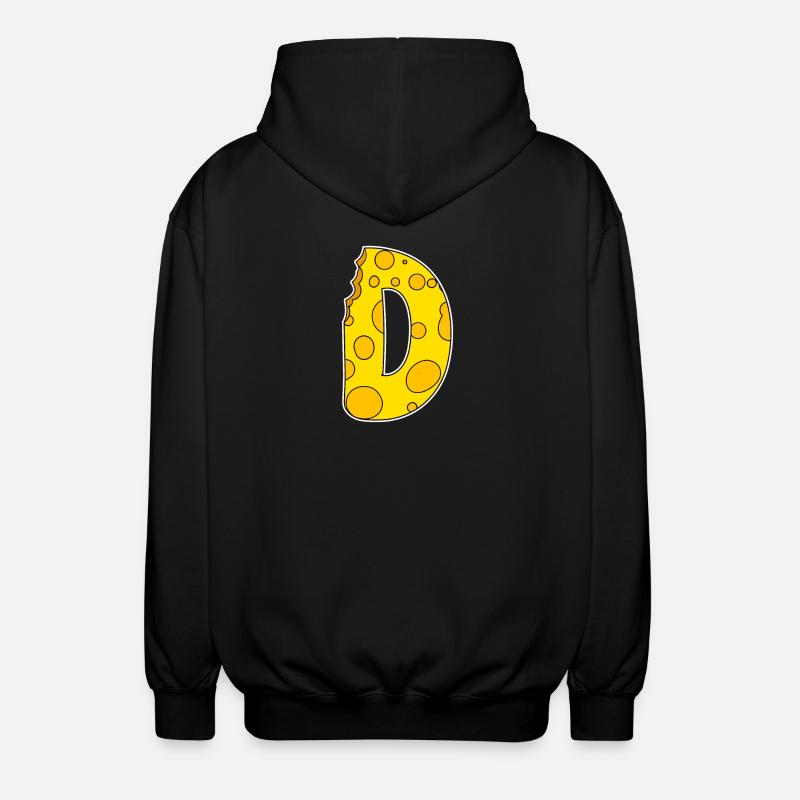 Buchstabe D - Anfangsbuchstabe D - Käse Motiv - Unisex Kapuzenjacke - Schwarz