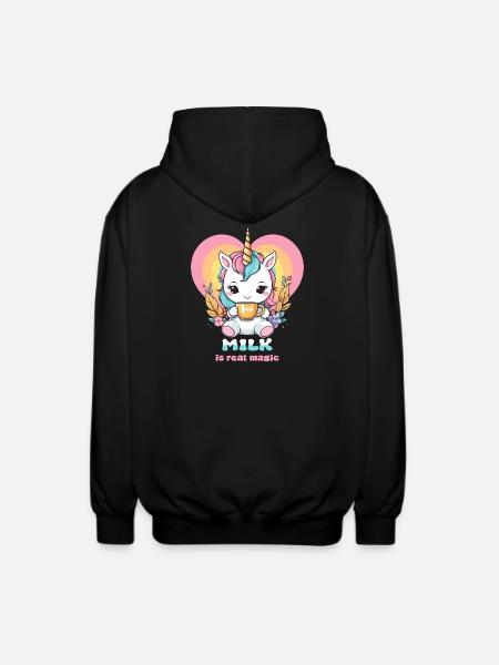 Süßes Milch Einhorn - Unisex Kapuzenjacke - Schwarz