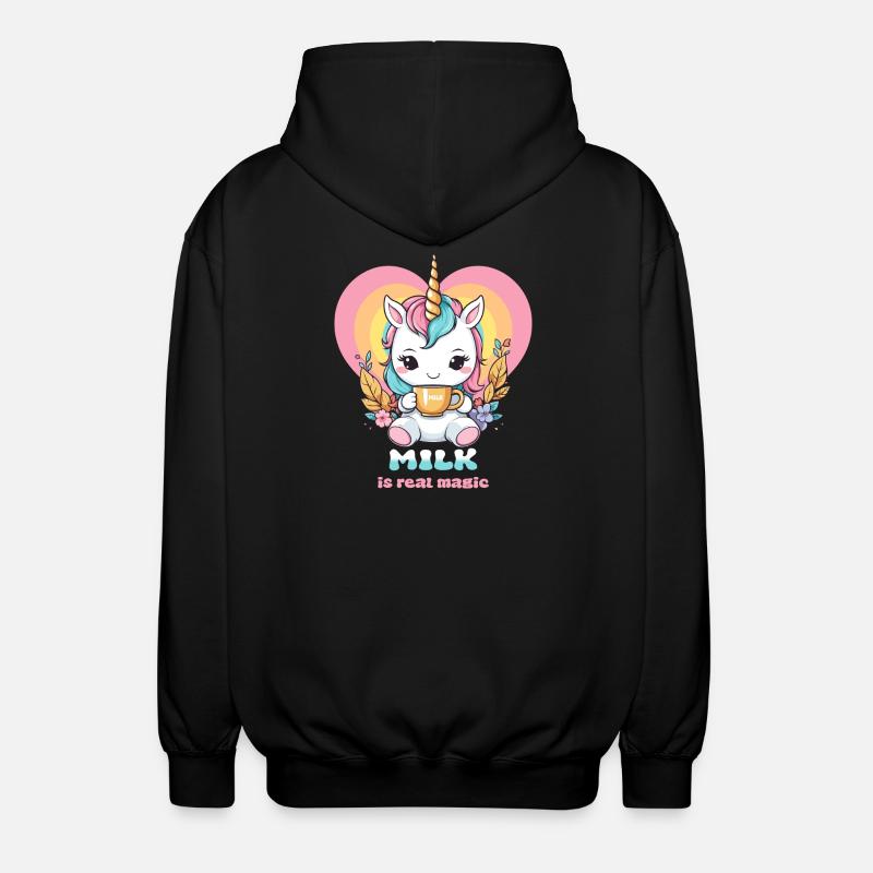 Süßes Milch Einhorn - Unisex Kapuzenjacke - Schwarz