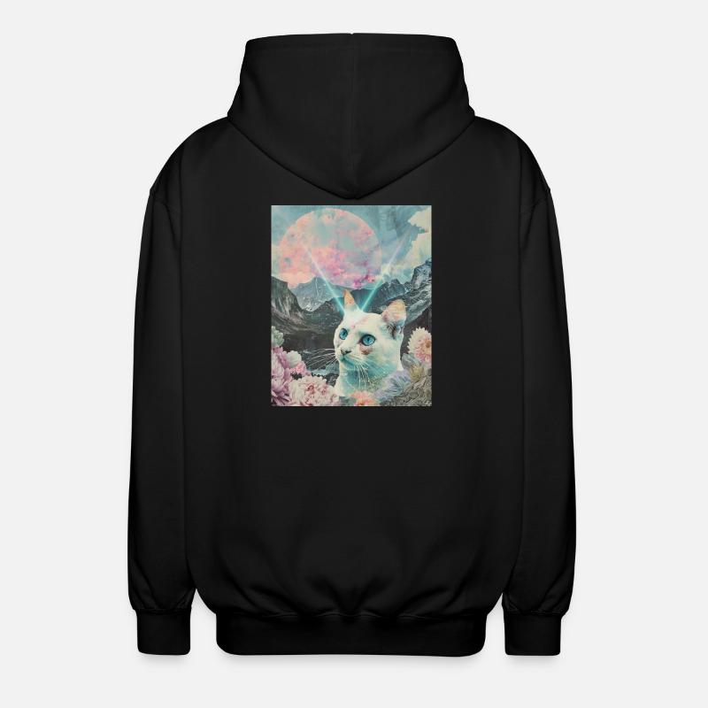 Comet cat between blooming peaks - Unisex Hooded Jacket - black