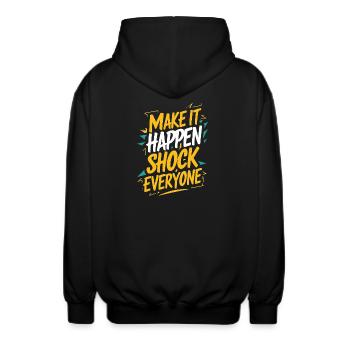 Motivierendes Zitat "Make it happen" - Unisex Kapuzenjacke - Schwarz - Hinten - AI Model Male 185 light (185cm)