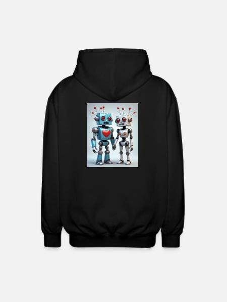 Roboter Pärchen - Unisex Kapuzenjacke - Schwarz