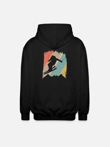 Retro Snowboard Silhouette auf Pastellstreifen - Unisex Kapuzenjacke - Schwarz