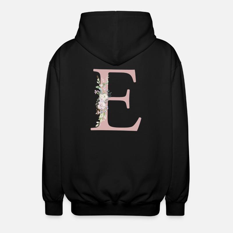 E Monogram, Floral, Customizable - Unisex Hooded Jacket - black