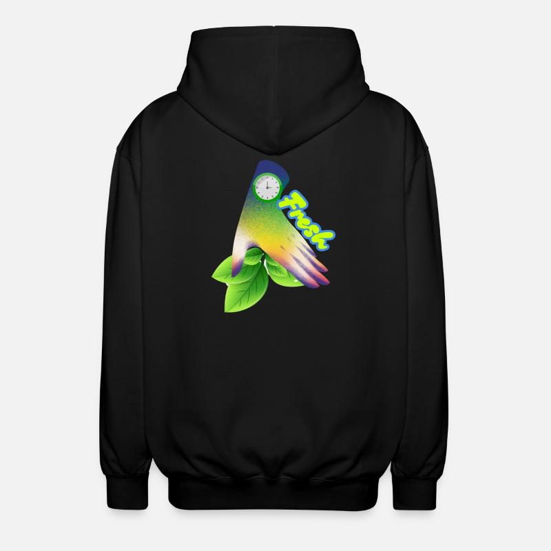 Fresh Gradient Leaf Clock Design - Unisex Hooded Jacket - black