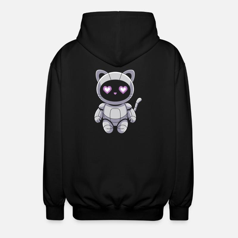 Cuddly cat robot with heart eyes - Unisex Hooded Jacket - black