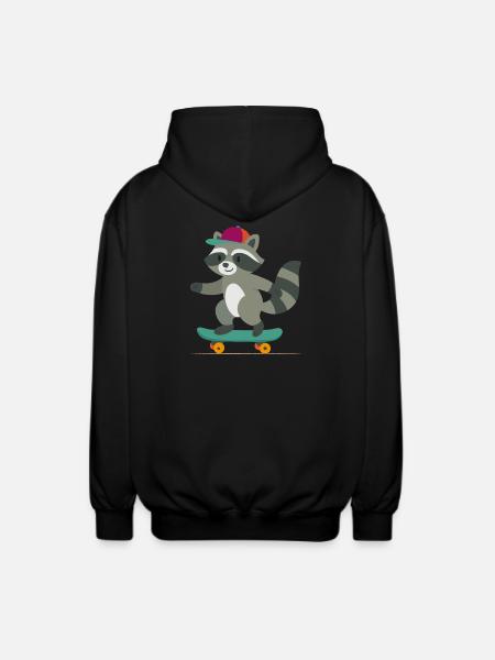 Skateboard-Waschbär mit Basecap - Unisex Kapuzenjacke - Schwarz