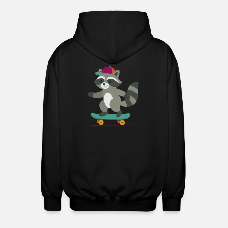 Skateboard-Waschbär mit Basecap - Unisex Kapuzenjacke - Schwarz
