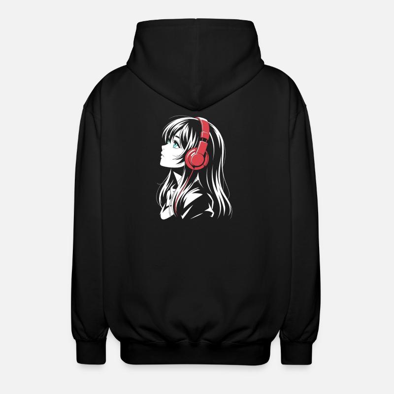 Fille d’anime avec conception de casque - Veste à capuche unisexe - noir