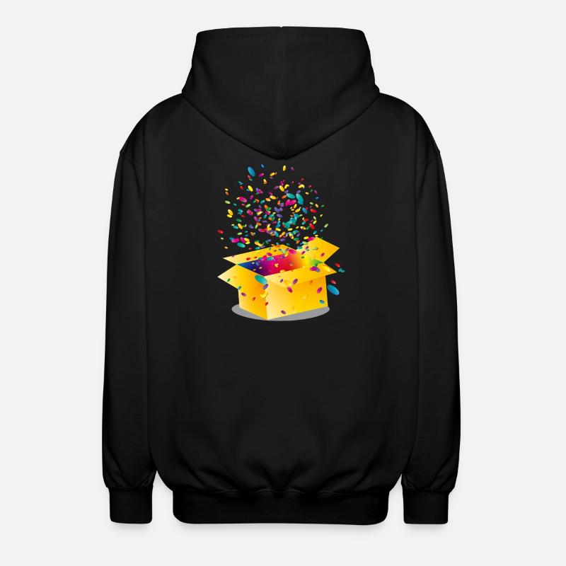 Gelbe Box mit buntem Konfetti - Unisex Kapuzenjacke - Schwarz