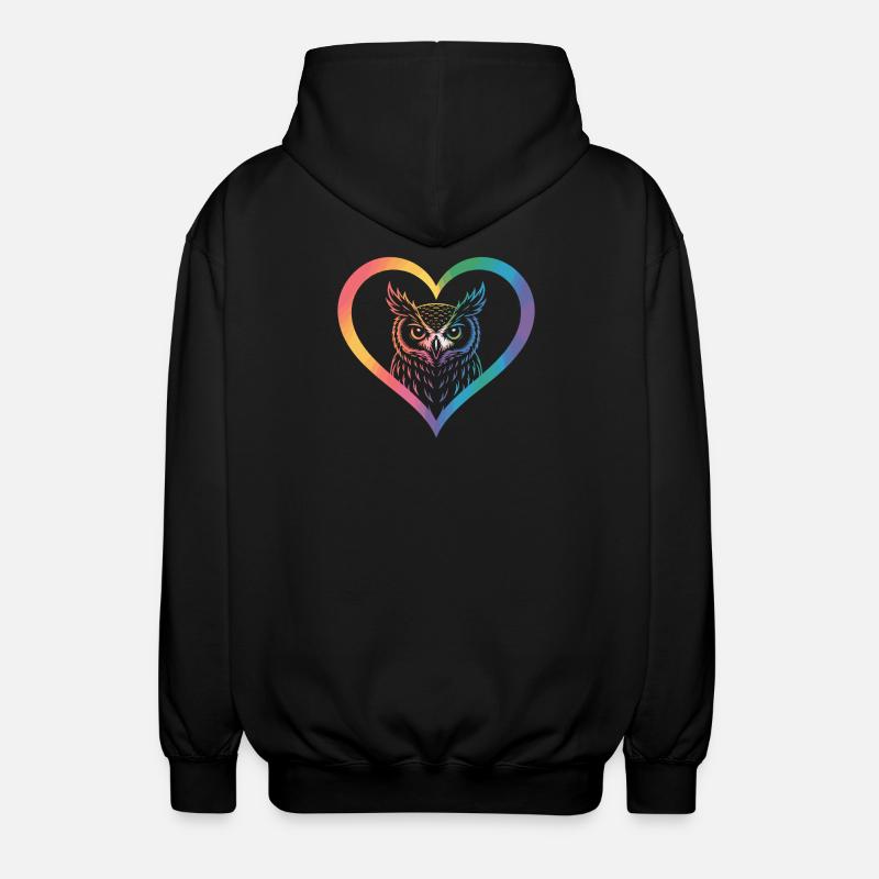 Regenbogen Eulen Herz Design - Unisex Kapuzenjacke - Schwarz