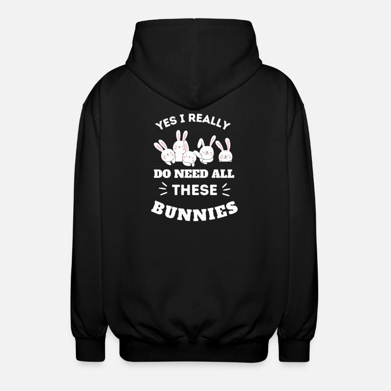 Whimsical Bunny Squad Tee Design - Unisex Hooded Jacket - black