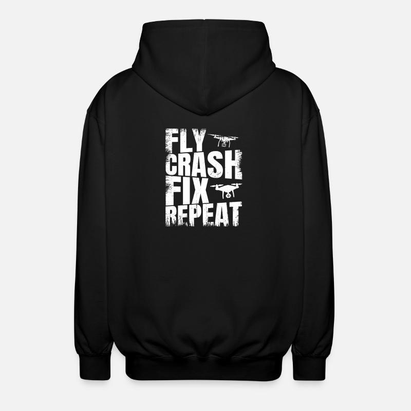 Fly_Crash_Fix_Repeat - Unisex Hooded Jacket - black