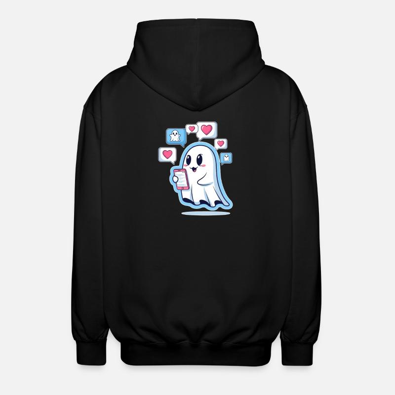 Cute ghost with smartphone - Unisex Hooded Jacket - black