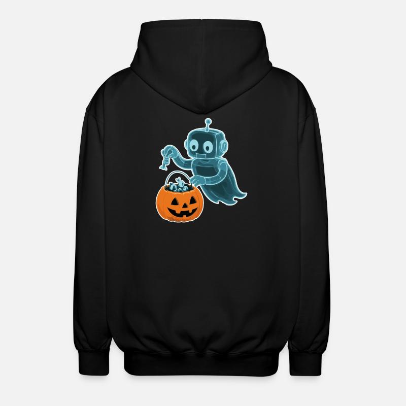 Spooky Minibot with Pumpkin Basket - Unisex Hooded Jacket - black