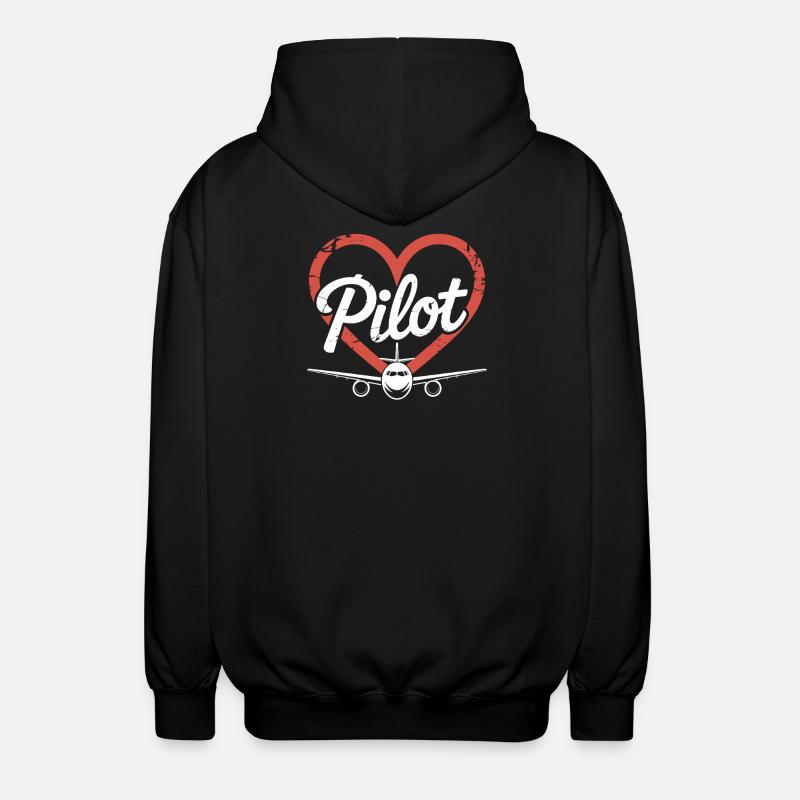 Herz Flugzeug Pilot - Unisex Kapuzenjacke - Schwarz