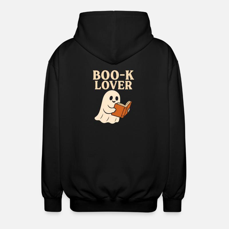 Cute Ghost Book Lover Print - Unisex Hooded Jacket - black