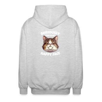 Drôle de chat visage heureux - Veste à capuche unisexe - gris clair chiné - Dos - AI Model Male 185 light (185cm)