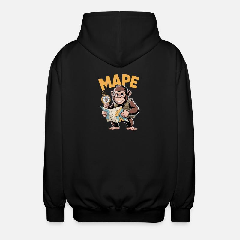 MAPE Abenteuer Affe Kompass Karte Entdecker - Unisex Kapuzenjacke - Schwarz