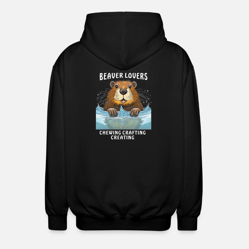 BEAVER LOVERS CHEWING CRAFTING CREATING - Unisex Hooded Jacket - black