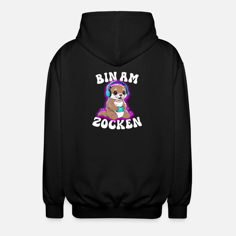 Bin am Zocken Otter  - Unisex Kapuzenjacke - Schwarz