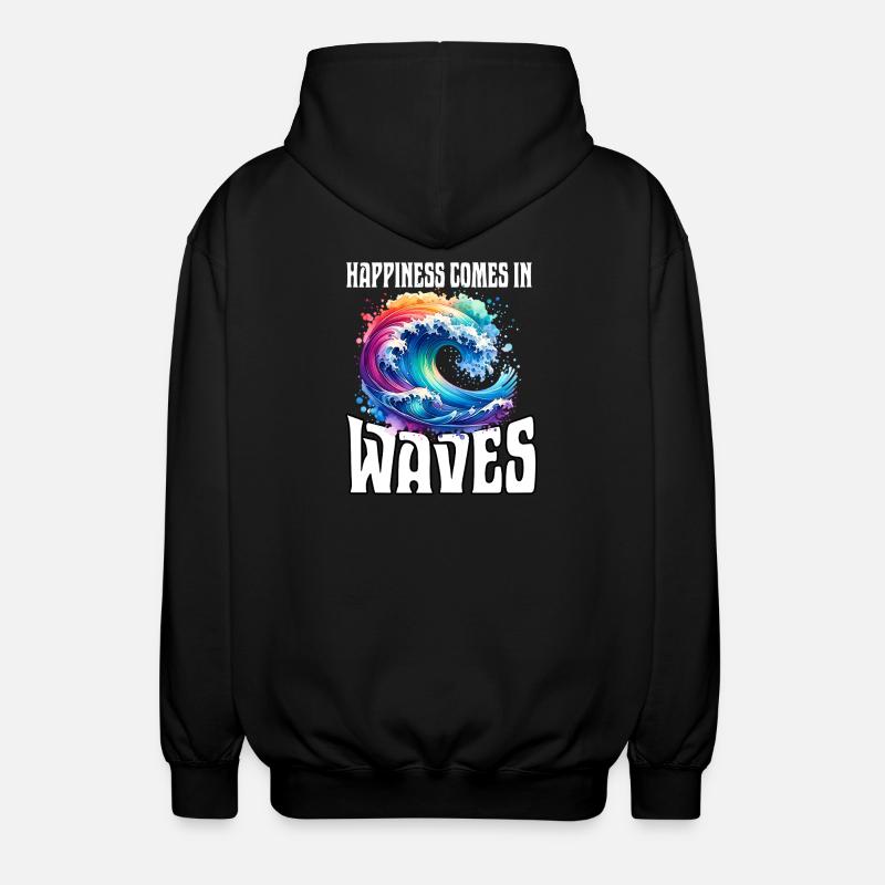 Happiness Comes In Waves - Unisex Hooded Jacket - black