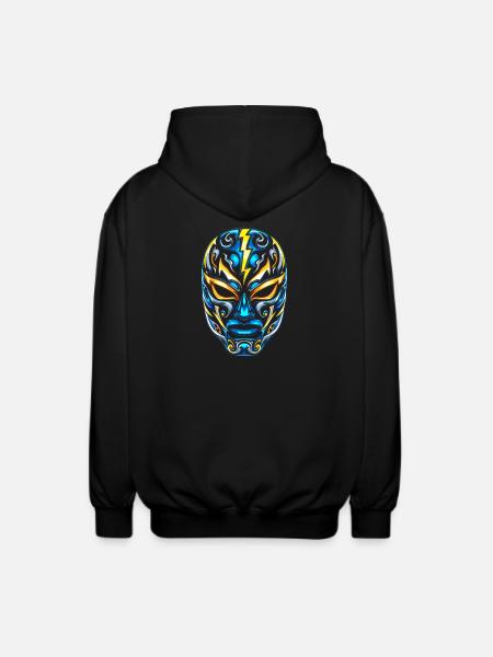 Flash Masks Lucha Neon Blue Gold - Unisex Hooded Jacket - black