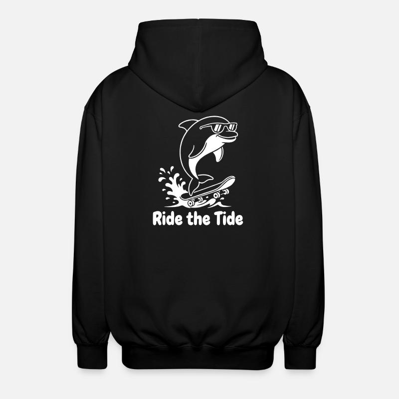 Dolphin Skateboard Wave - Unisex Hooded Jacket - black