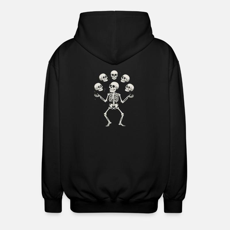 Skeleton juggling with skulls art - Unisex Hooded Jacket - black