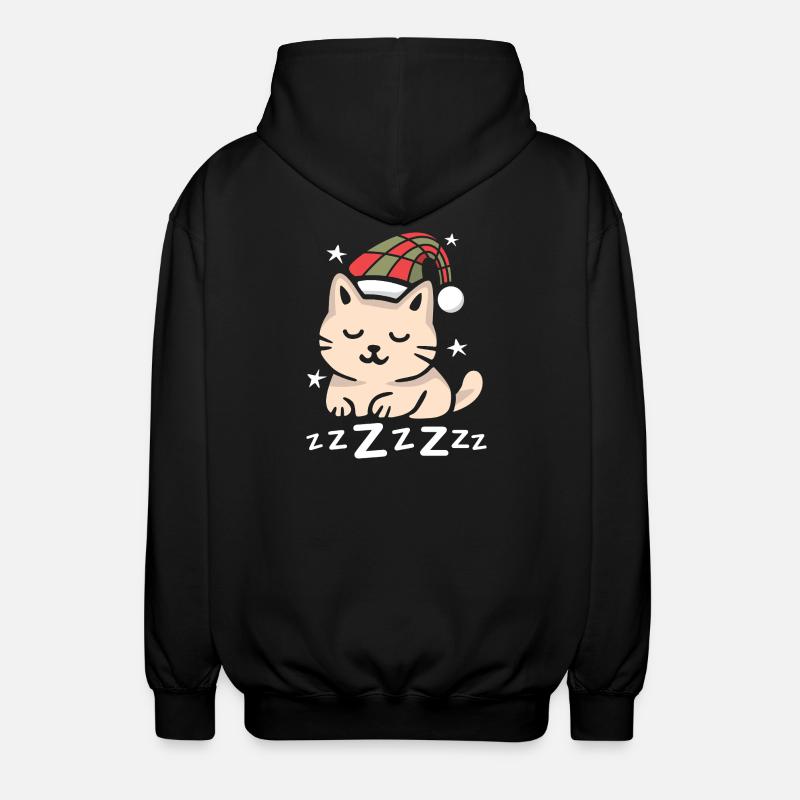 Sleeping Christmas Cat with Hat - Unisex Hooded Jacket - black