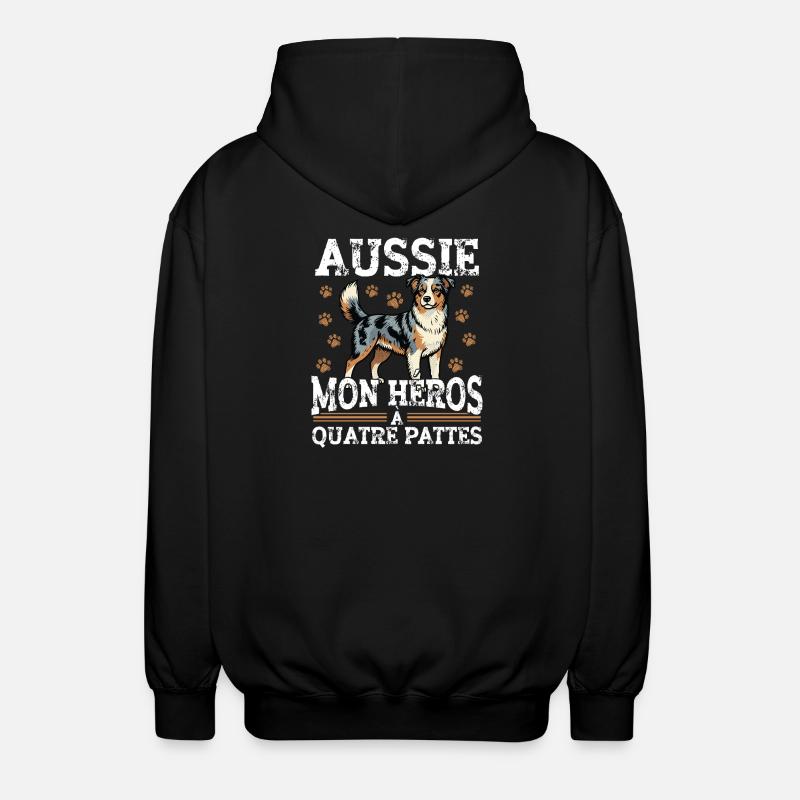 Aussie My Four-Legged Hero Dog - Unisex Hooded Jacket - black