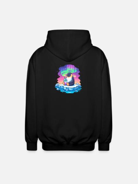 Pinguin am Polarlicht Drink - Unisex Kapuzenjacke - Schwarz