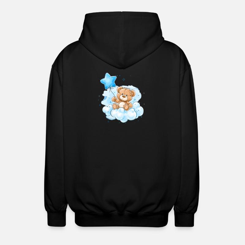 Teddy on Clouds Balloon - Unisex Hooded Jacket - black