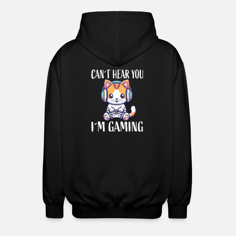 Kätzchen mit Headset beim Gaming - Unisex Kapuzenjacke - Schwarz