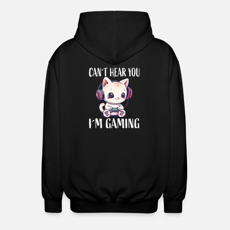 Cat Gaming While Gaming - Unisex Hooded Jacket - black