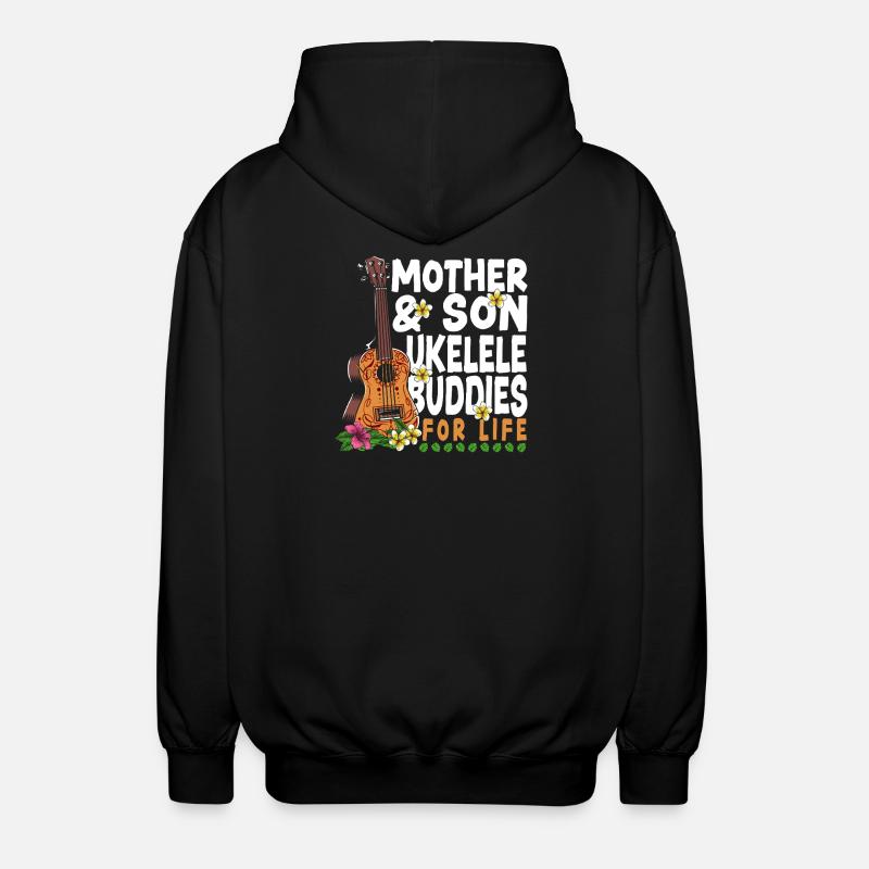 Hawaiian Ukulele Uke Mom Son - Unisex Hooded Jacket - black