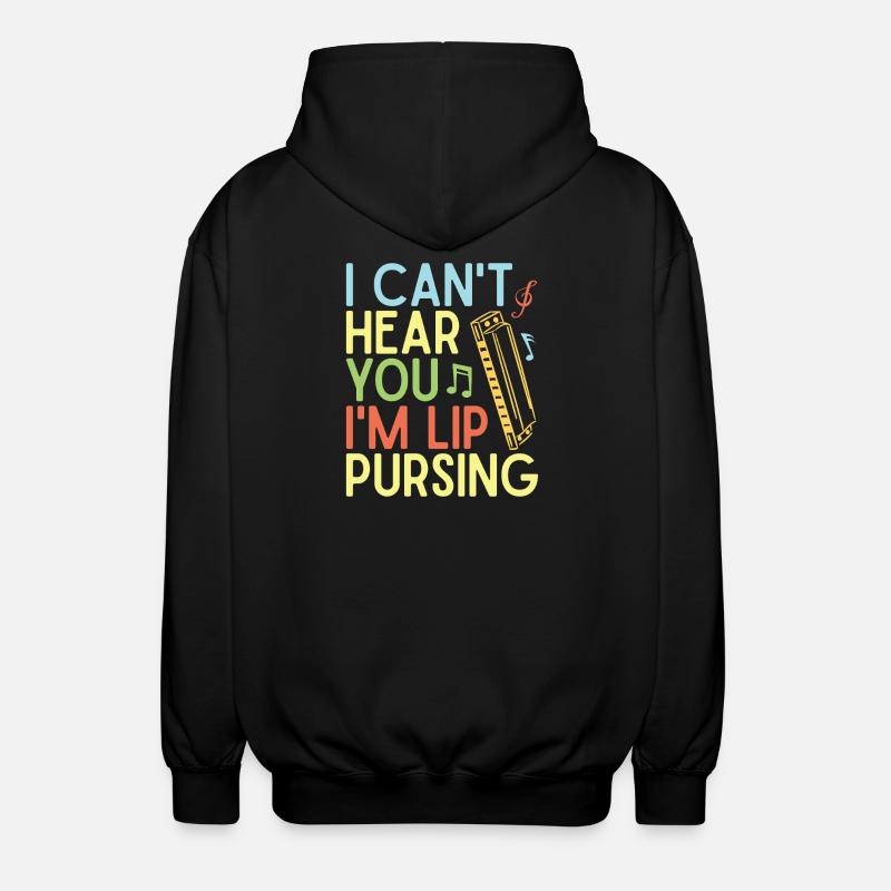 Funny Harmonica Player Lip Pursing Harmonica - Unisex Hooded Jacket - black