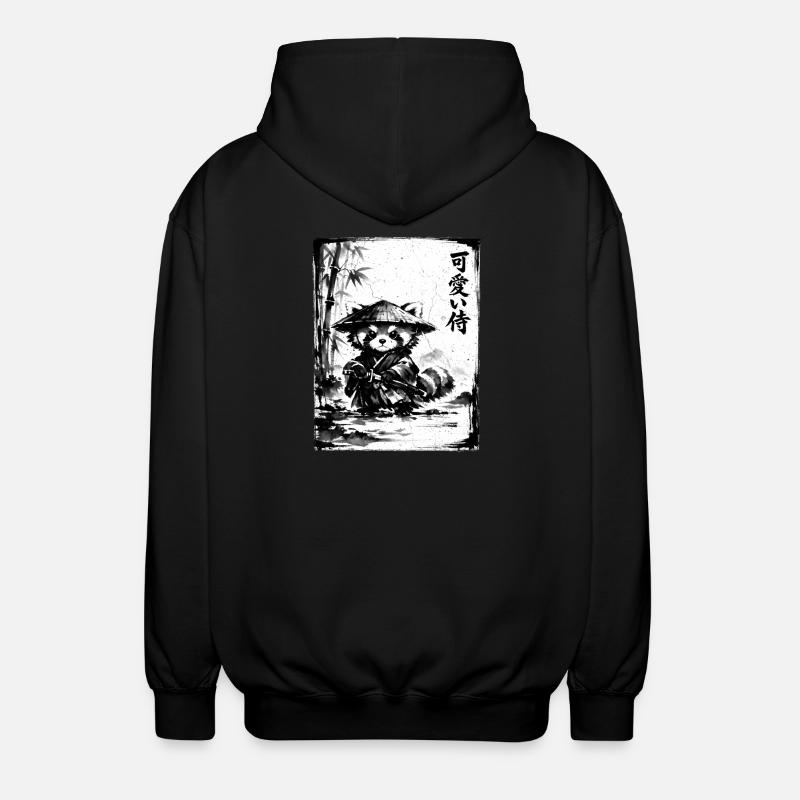 Samurai Roter Panda Sumi-e Tuschezeichnung - Unisex Kapuzenjacke - Schwarz