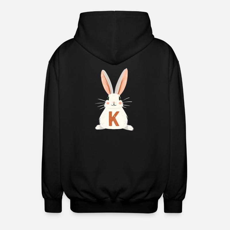 K -Letter - Bunny - Personalizable - Unisex Hooded Jacket - black