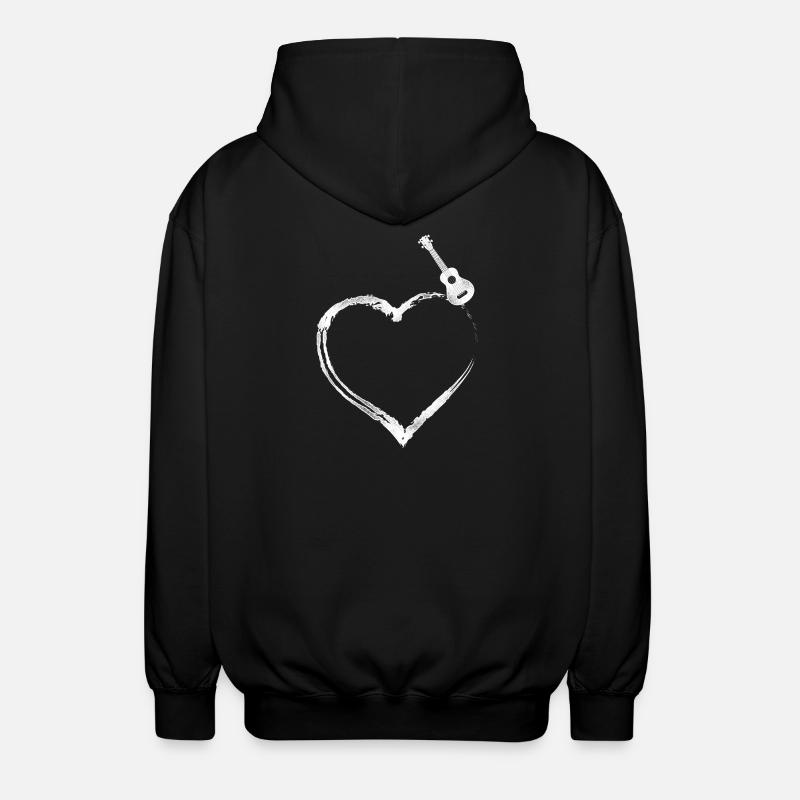 Hawaiian Ukulele Uke Heart - Unisex Hooded Jacket - black