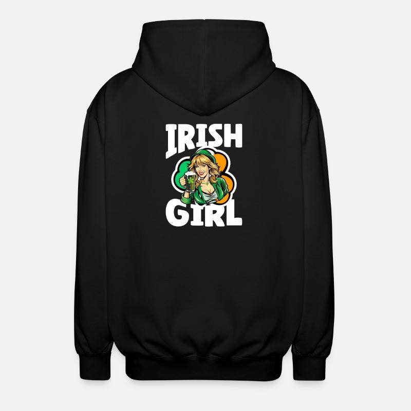 Fille irlandaise avec trèfle vert - Veste à capuche unisexe - noir