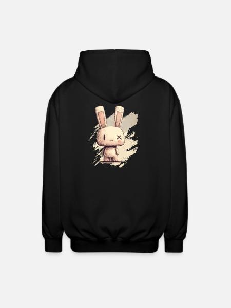 Cute rabbit with X-eyes - Unisex Hooded Jacket - black